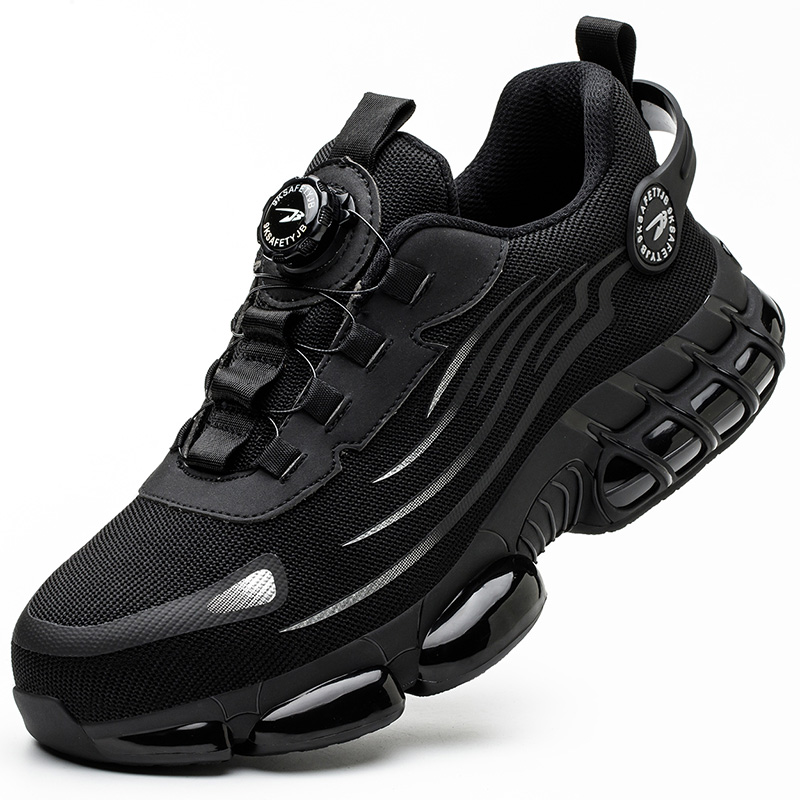 Sapatos de trabalho de botão rotativo para homens, sapatos de segurança antiderrapantes, sapatilha de aço à prova de perfurações, botas esportivas para homem indestrutível