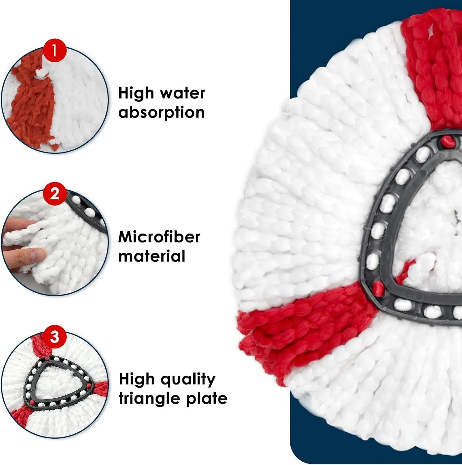 Microfibre Mop for Vileda Turbo 2-in-1, Mop Head for Vileda Turbo Spin Mops Easy Wringing 2-in-1, Spin Mop For All Floor Types