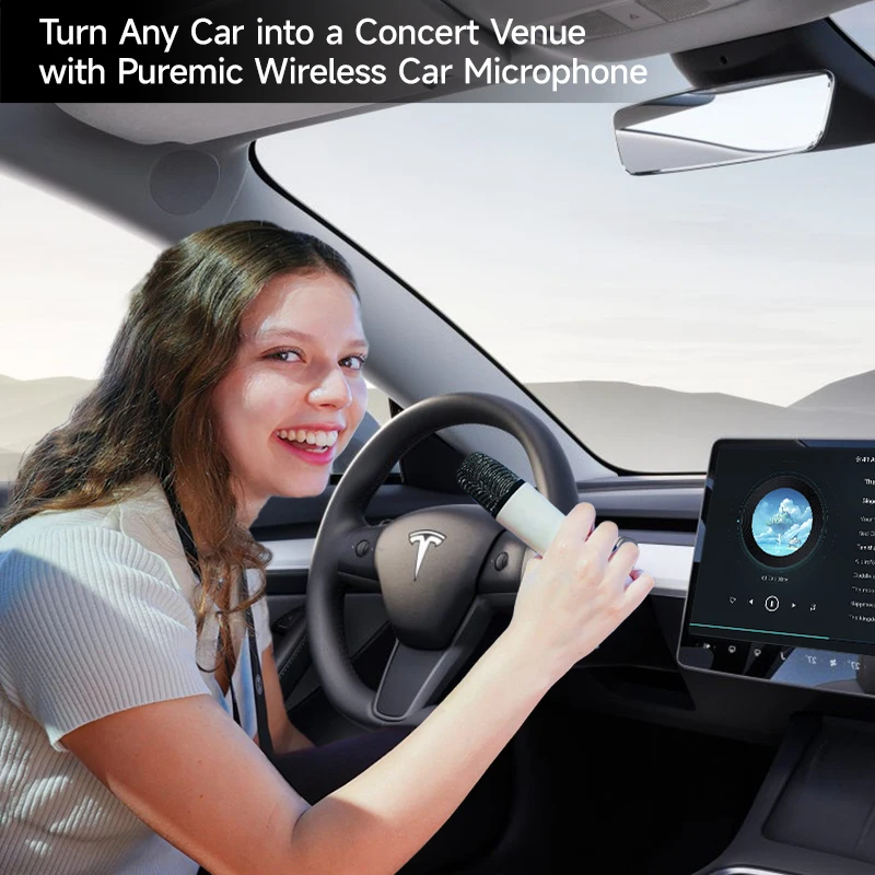 Q1-Tesla Micrófono de Karaoke para Coche para Tesla Modelo Y/3/X/Cybertruck, Micrófono de Caraoke Recargable con Receptor USB-A y USB-C
