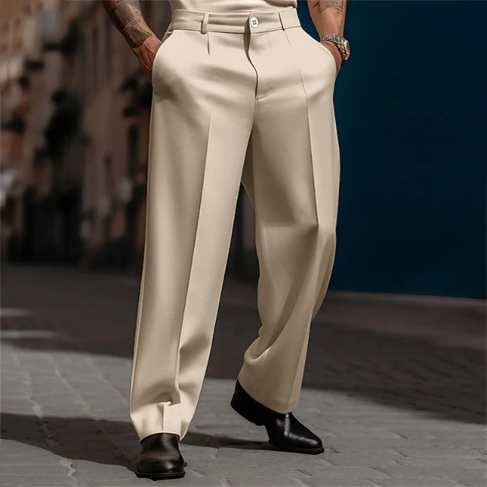 Pantalones de traje holgados informales de cintura alta para hombre, pantalón transpirable, versátil, cómodo, Retro, Color sólido, novedad de 2024