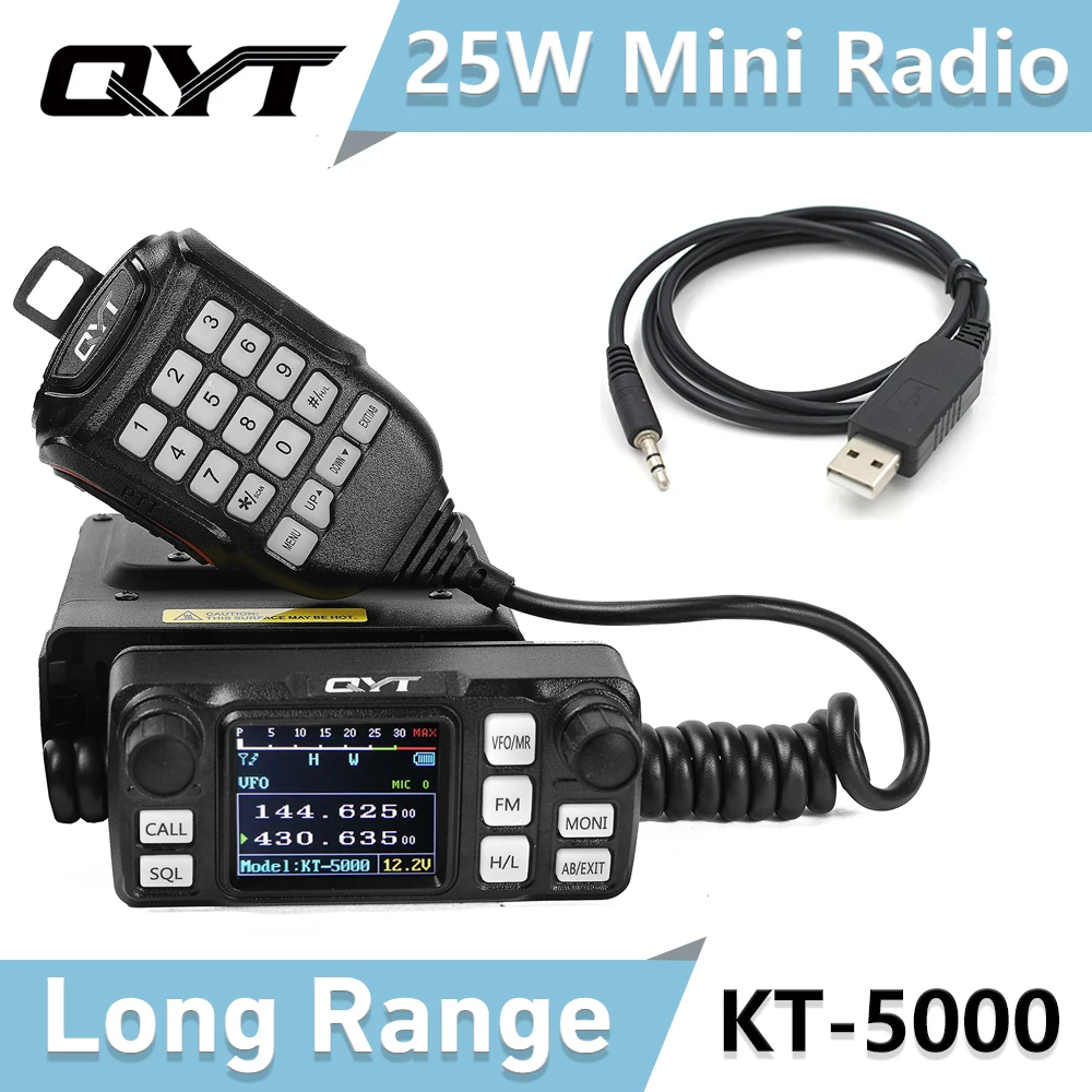QYT KT-5000 25W Mini-Mobilfunkgerät für Autos, VHF, UHF, Dualband, abnehmbare Frontplatte, 200 Kanäle, FM-Transceiver mit großer Reichweite