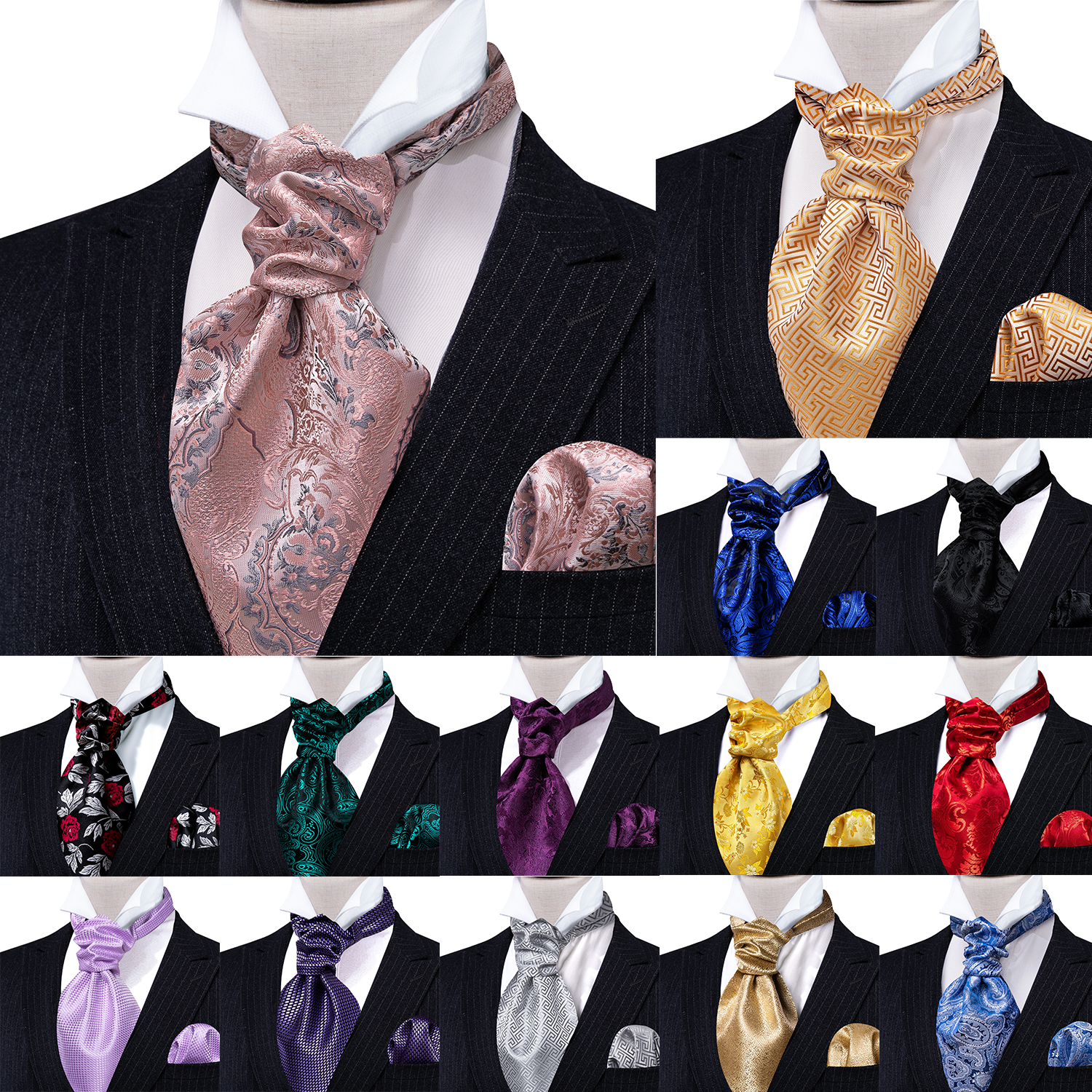 Barry.Wang Seide Herren Ascot Einstecktuch Manschettenknöpfe Sets Luxus Jacquard Krawatte Krawatte Für Männliche Formale Casual Hochzeit Business Geschenk