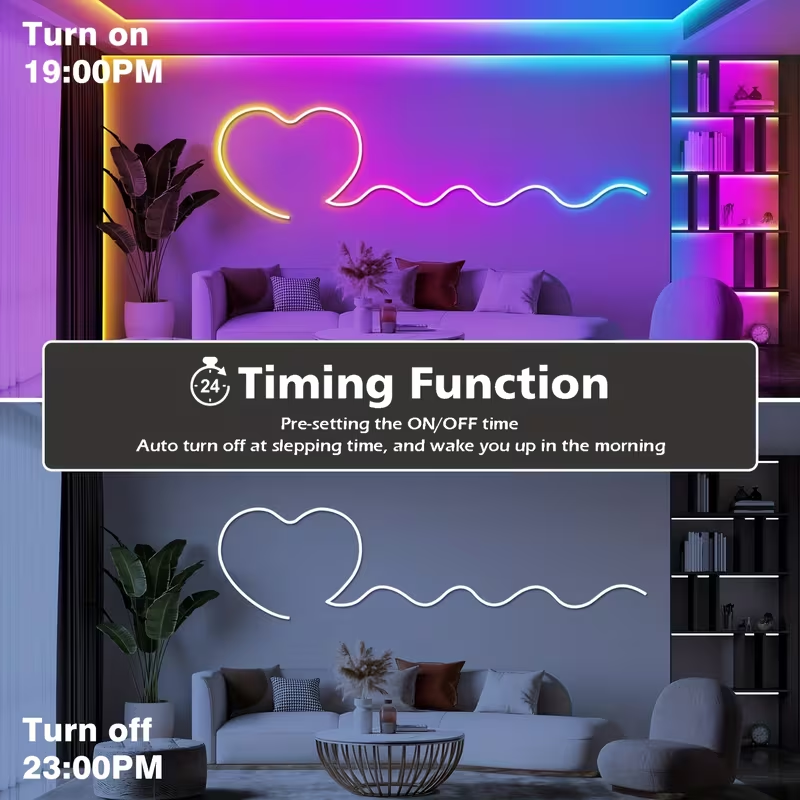 1M 2M 3M 5M RGB Neon Strip Light USB Waterproof Flexible Ribbon Tape Neon Lights With Bluetooth Remote Control For Home Decorati