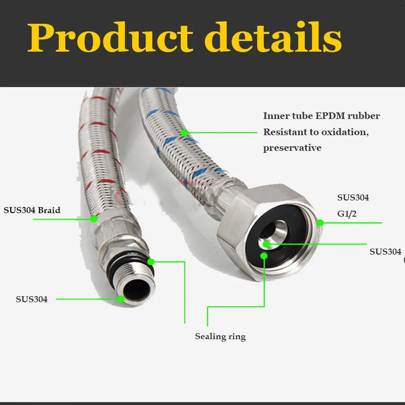 ก๊อกน้ําท่อร้อนเย็นผสมก๊อกน้ําสแตนเลสท่อ G1/2 Calibre ท่อความยาว 60 ซม./100 ซม.