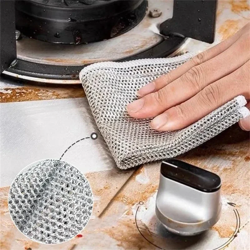 5/20pcs Wire Cleaning Cloth Double-sided Thickened Metal Silver Wire Rags Kitchen Dish Pot Washdishing Cloths Towel Clean Tools