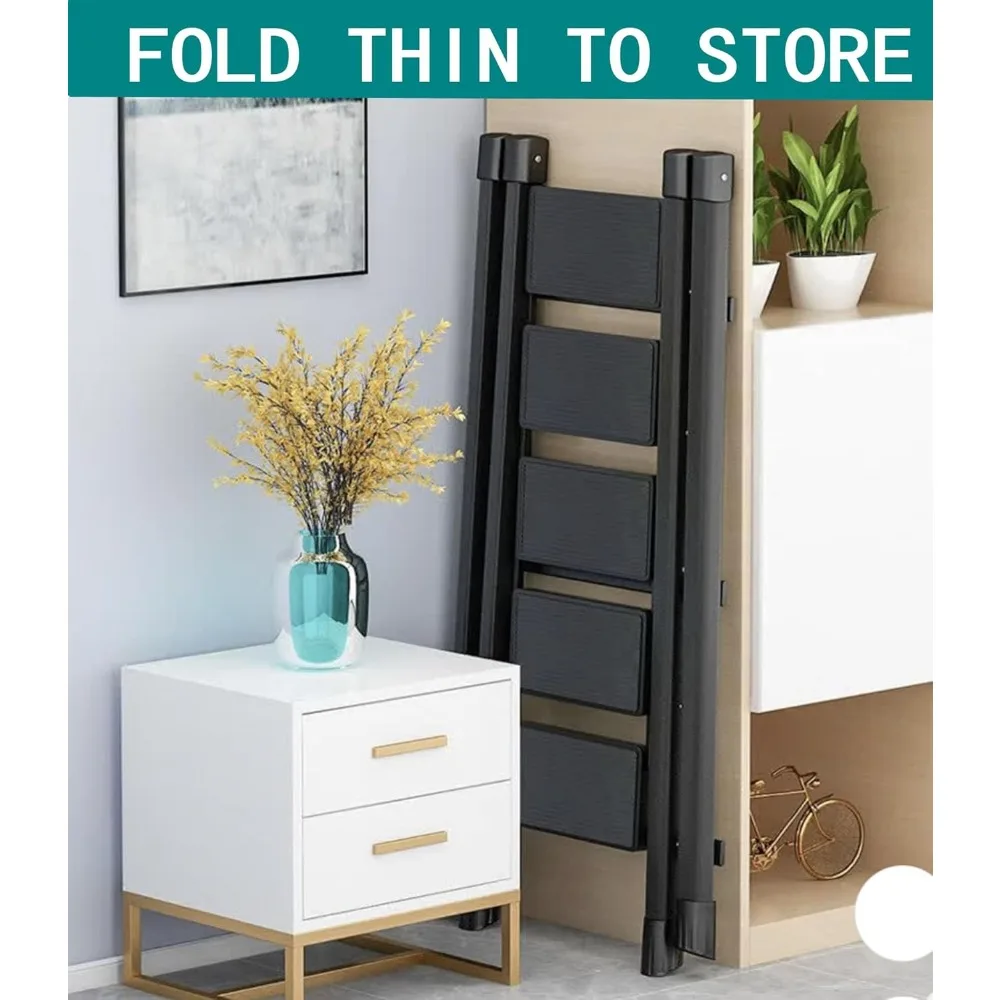 5 Step Folding Portable Step Ladder with Anti-Slip Wide Pedal Aluminum Stepladder Lightweight Step Stool for Office
