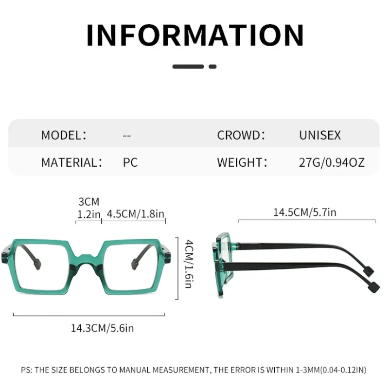 2024 Trending New Sqaure Reading Glasses Frame Women Men Computer Eyeglasses Unisex Retro Presbyopia Eyewear 0+1.0+1.5+4.0