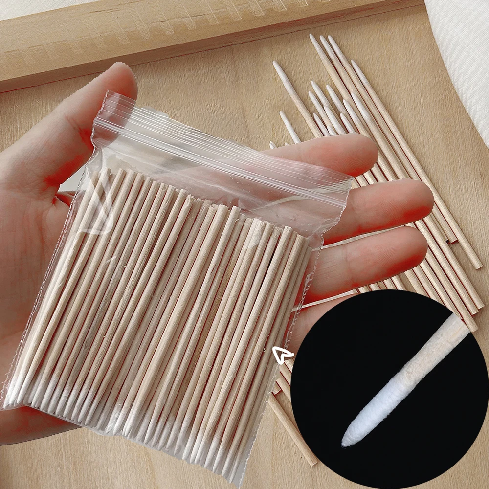 100/200/500PCS Remove Overflow Glue Nail Cotton Swab 10cm Nail Gel Polish Remove Wood Cotton Swab Detail Correcter Manicure Tool