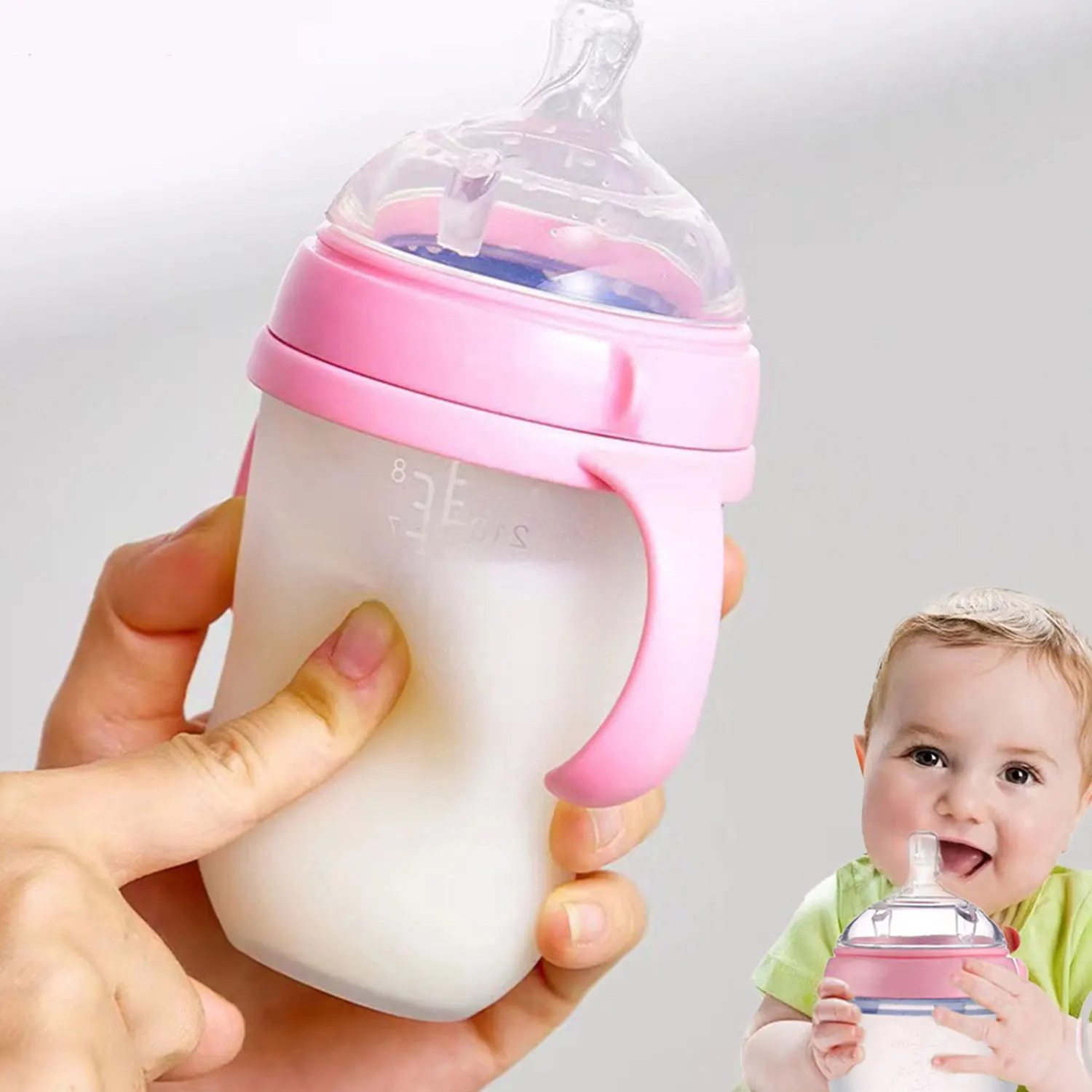 Neue Baby-Nano-Silikonflasche für 0–36 Monate, 240 ml, 150 ml, mit Griff, Muttermilch-ähnliches Design, weiches Milchziehen