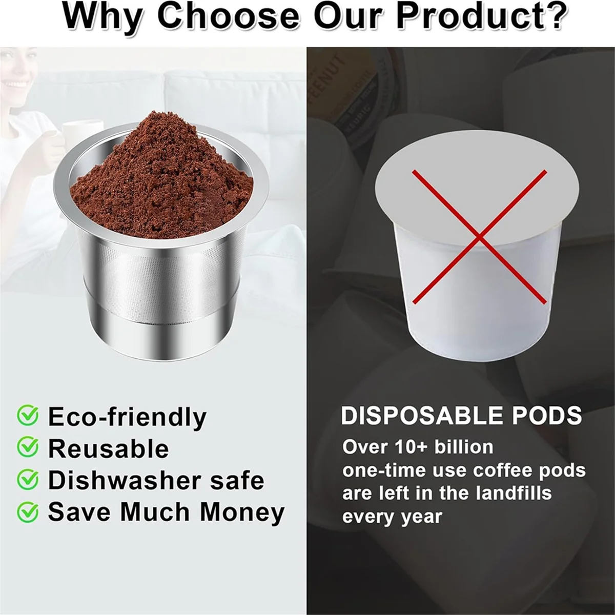 Tazas K reutilizables A72P para cápsulas de café reutilizables y filtro de repuesto para cafetera 2,0 1,0