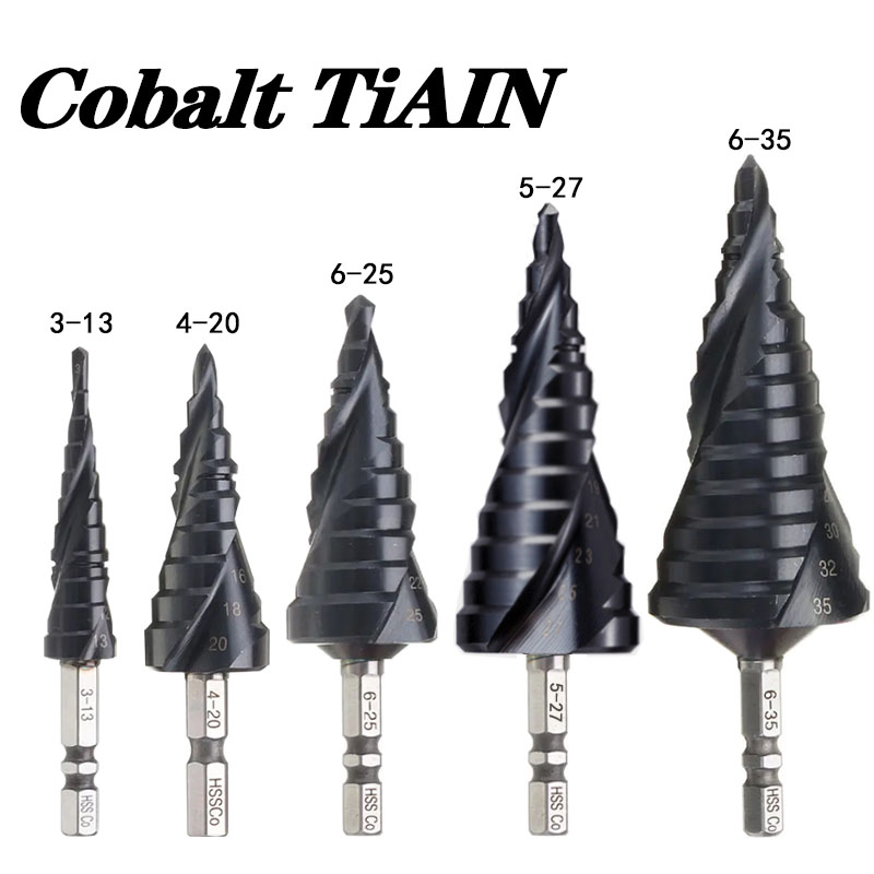 Hrc89 m35 cobalto tialtn revestido passo broca 1/4 Polegada cone hex haste metal perfuração buraco abridor ferramenta para aço inoxidável