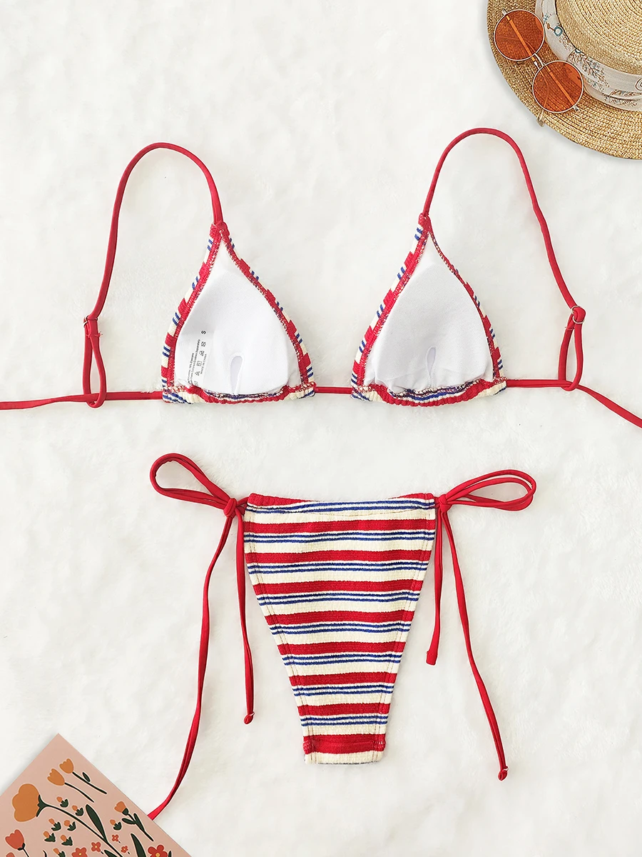 Maillot de bain deux pièces pour femmes, sexy, push-up, micro, à rayures, ensemble bikini, vêtements de plage, 2025
