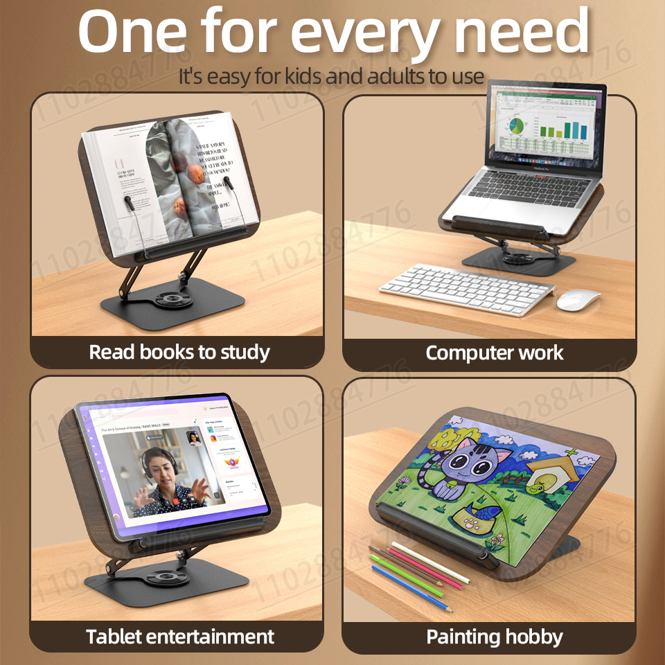 ขาตั้งอ่านหนังสืออเนกประสงค์หมุนได้360องศาแท่นอ่านหนังสือสีดำสำหรับนักเรียนแท็บเล็ตบนโต๊ะ