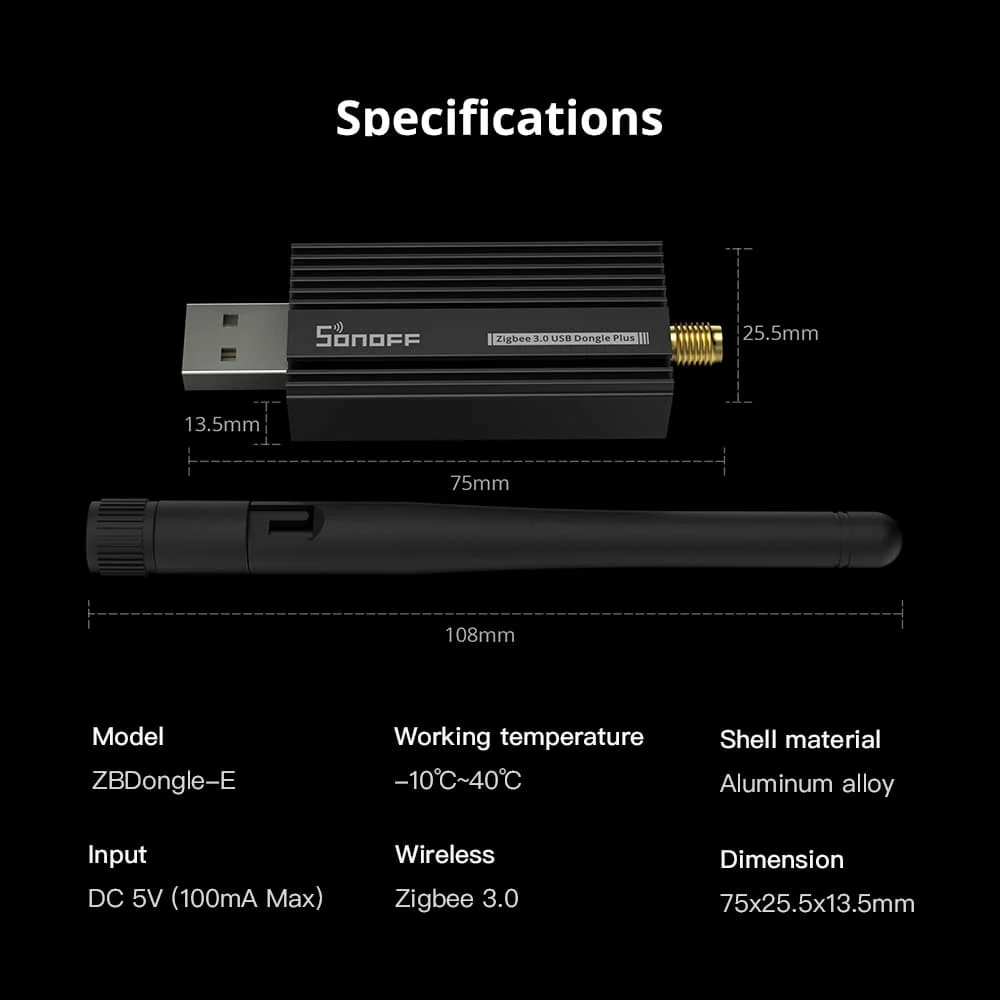 SONOFF ZB Dongle-E USB Dongle Plus Zigbee 3.0 Universal Gateway Support Home Assistant Zigbee2MQTT Raspbian Ubuntu macOS
