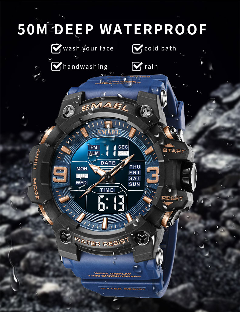 Smael Uhr Sport LED Licht Wecker Dual Time Display wasserdichte Woche Auto Datum Armbanduhren Quarz