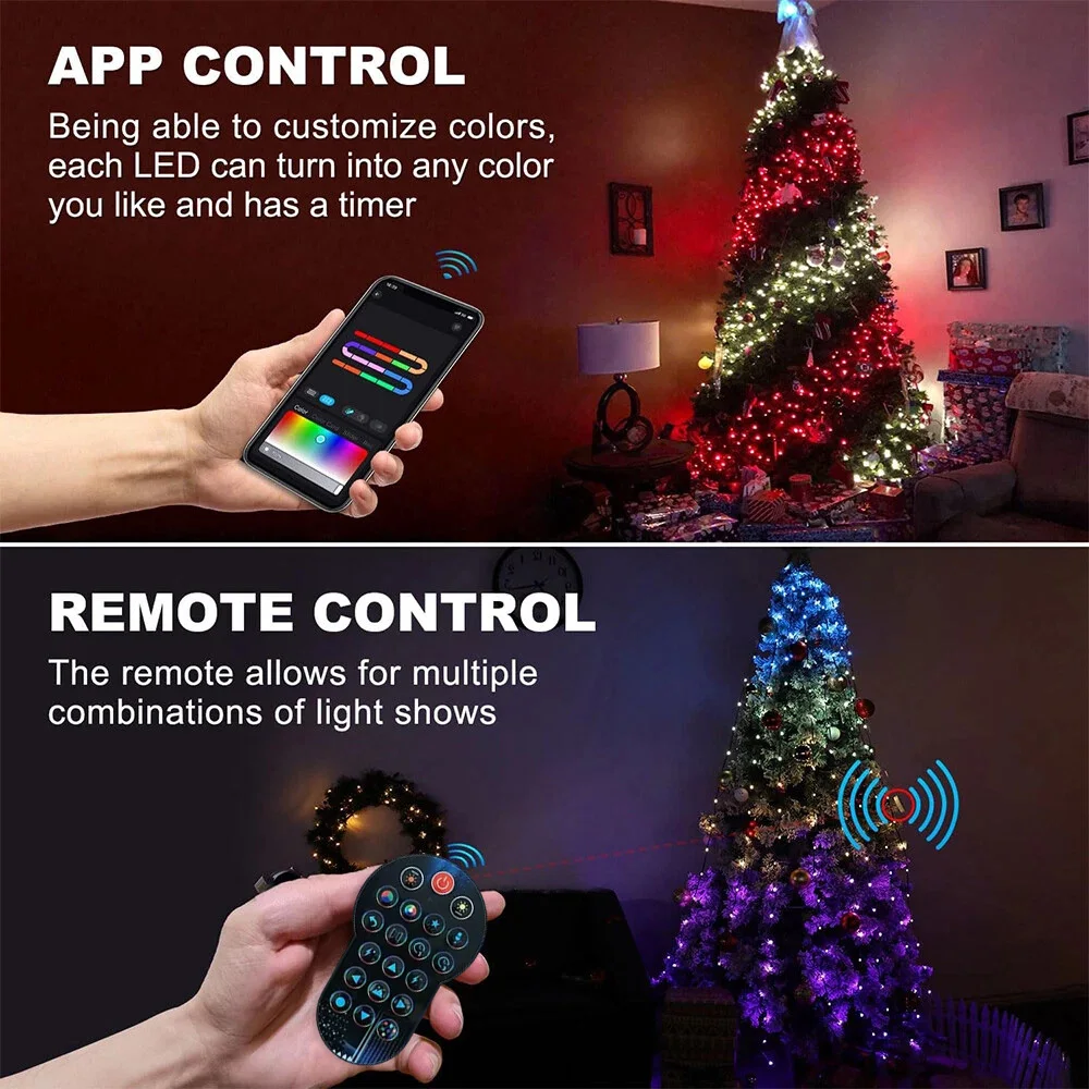 Smart Christmas Tree Lights RGB Multicolor LED Fairy Bluetooth App Control Lamp Timer Music Sync For Christmas Tree Decor