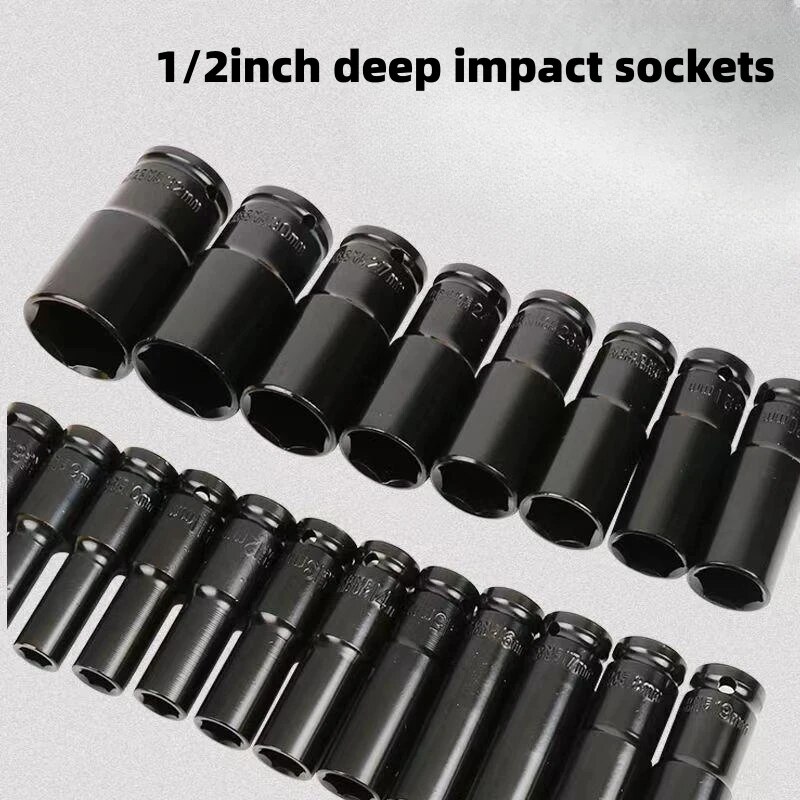 Juego de enchufes de impacto métrico de accionamiento de 1/2 ", llave de juego de enchufe profundo de accionamiento métrico Universal para herramientas de reparación neumática de aire, 10 Uds.
