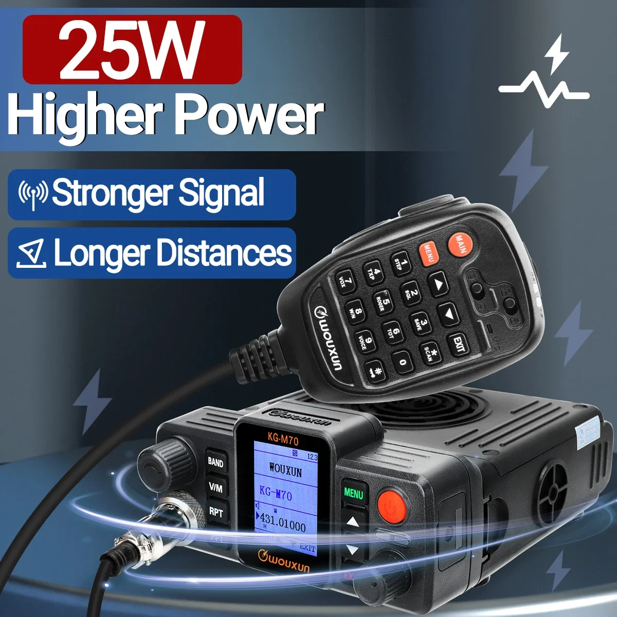 WOUXUN KG-M70 25W Mobile Radio Cross Band Repeater Dual Band Long Range 999CH High Power Auto Radio Station mit Mikrofon