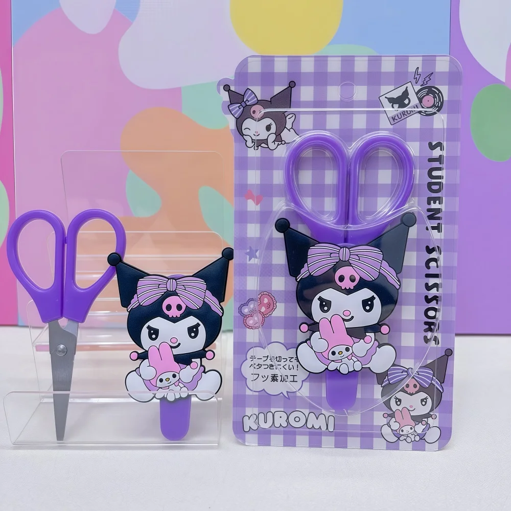 Stitch Hello Kitty ตกแต่งหัตถกรรมกระดาษตัดกรรไกรความปลอดภัยแบบพกพาสีฟ้าสีชมพูอุปกรณ์ศิลปะเครื่องเขียนกรรไกรสําหรับนักเรียน