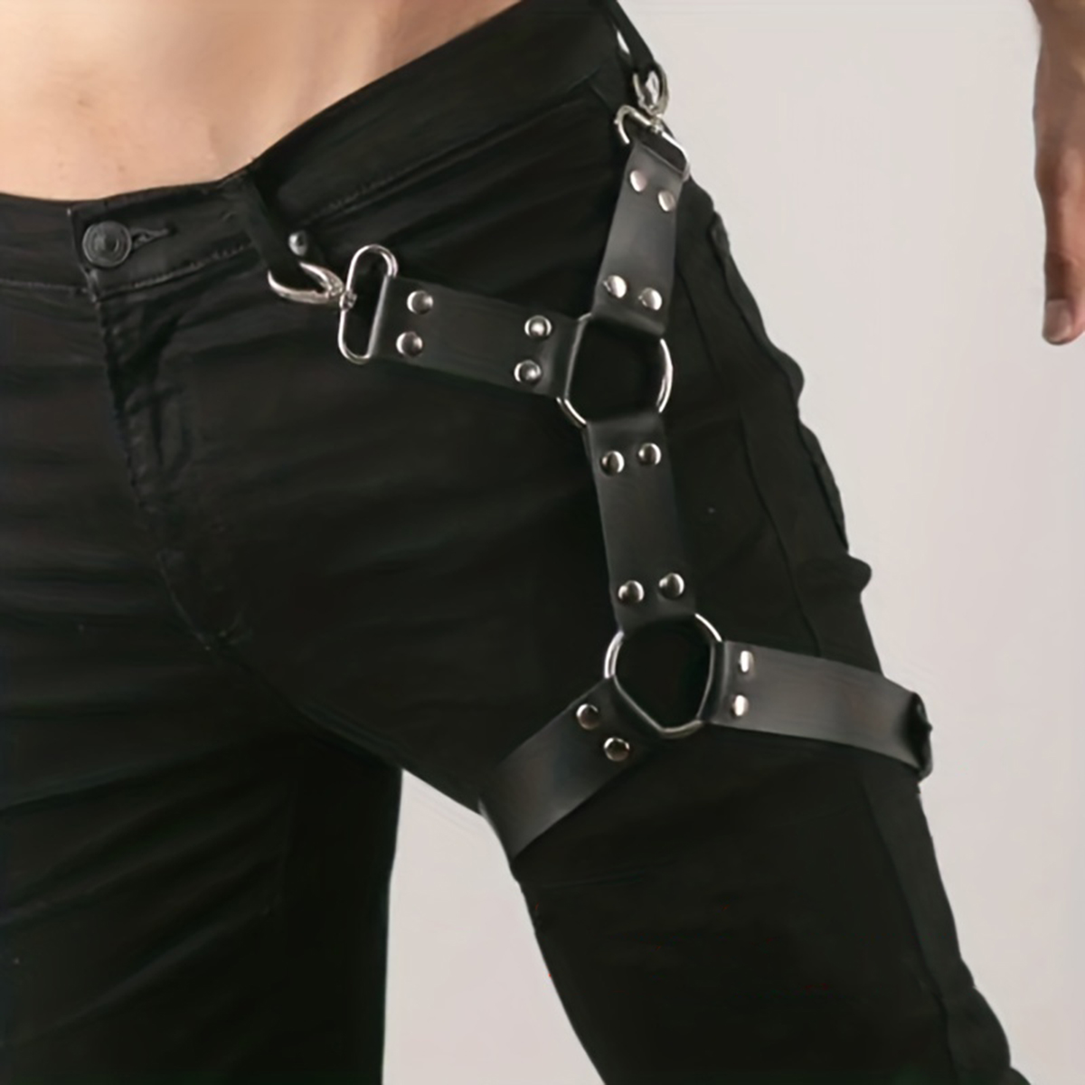 Punk Jarretel Mannen Pu Lederen Harnas Kousenband Bondage Been Riem Bretels voor Jeans Broek Gothic Accessoires Verstelbare Sleutelhanger