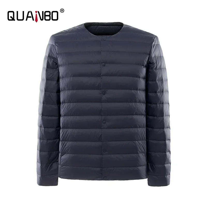 Chaqueta de plumón cálida con forro de pato blanco 90% de alta calidad para hombre, abrigos acolchados ligeros y plegables con cuello redondo y cuello en V Variable, novedad de 2024