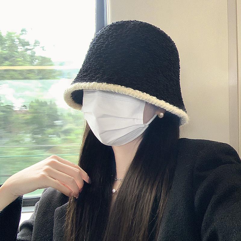 Spring New Knitted Fishing Cap Women's Plush Bucket Hat Face Slimming Large Head Circumference Soft Cozy Knitwear Hat