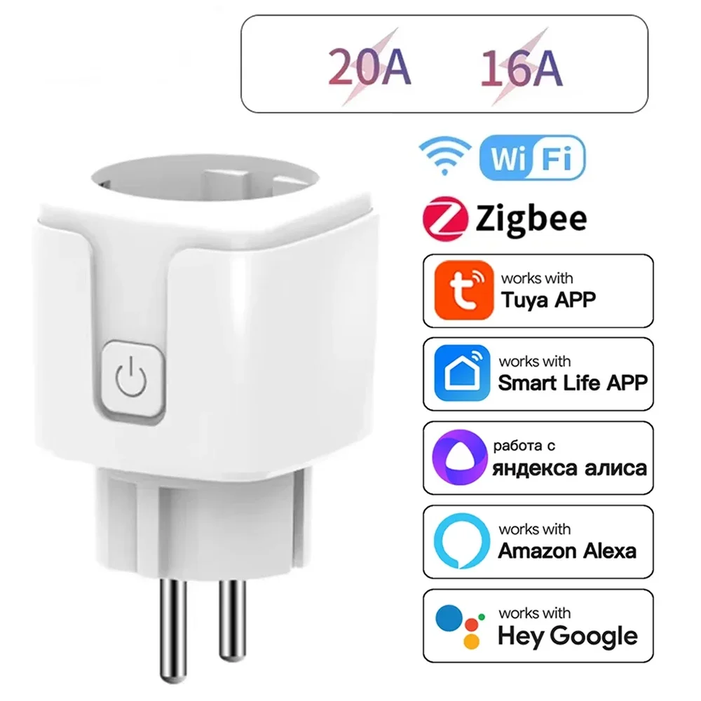 UE Tuya enchufe inteligente 16A/20A Wifi/Zigbee Monitor de potencia Control remoto de sincronización con Control de voz Compatible con Alexa Google Home