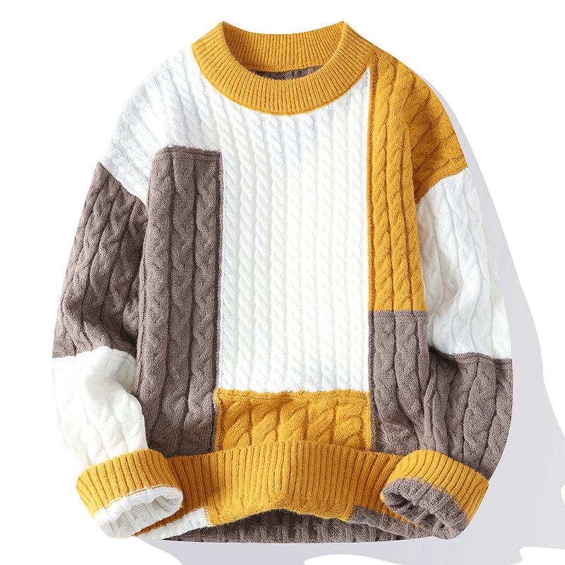Nueva moda Primavera Invierno, suéter suelto de retales, ropa de calle para hombres, suéteres casuales de alta calidad para hombres, jerséis de punto cálidos para hombres