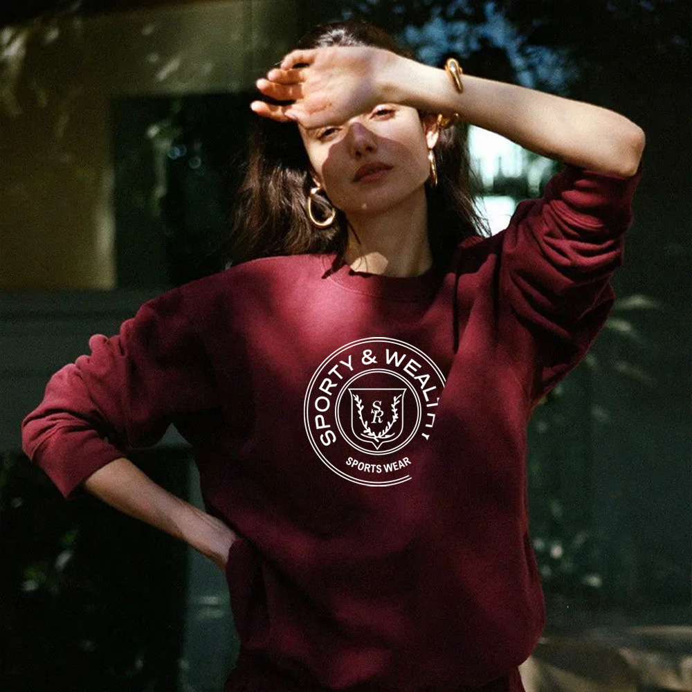 Amerikanischen Vintage Stil Buchstaben Druck Wein Rote Dicke Sweatshirts Crewneck Casual Baumwolle Herbst Pullover Ästhetischen Pullover