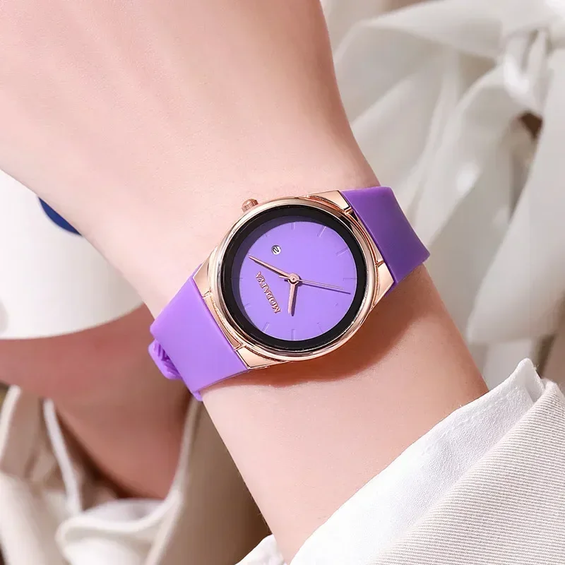 Reloj de cuarzo nuevo con correa de silicona, relojes para estudiantes, Reloj de pulsera minimalista a la moda con calendario para Mujer, Reloj para Mujer, triangulación de envíos