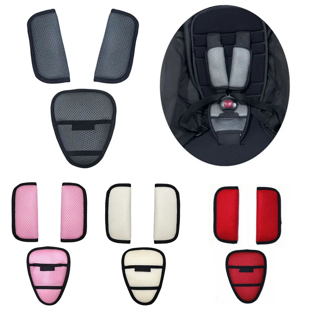 3 pçs alças de assento de carro do bebê almofadas de ombro capas de cinto, cadeira de bebê carrinho de bebê arnês capa almofadas de virilha macia para criança infantil