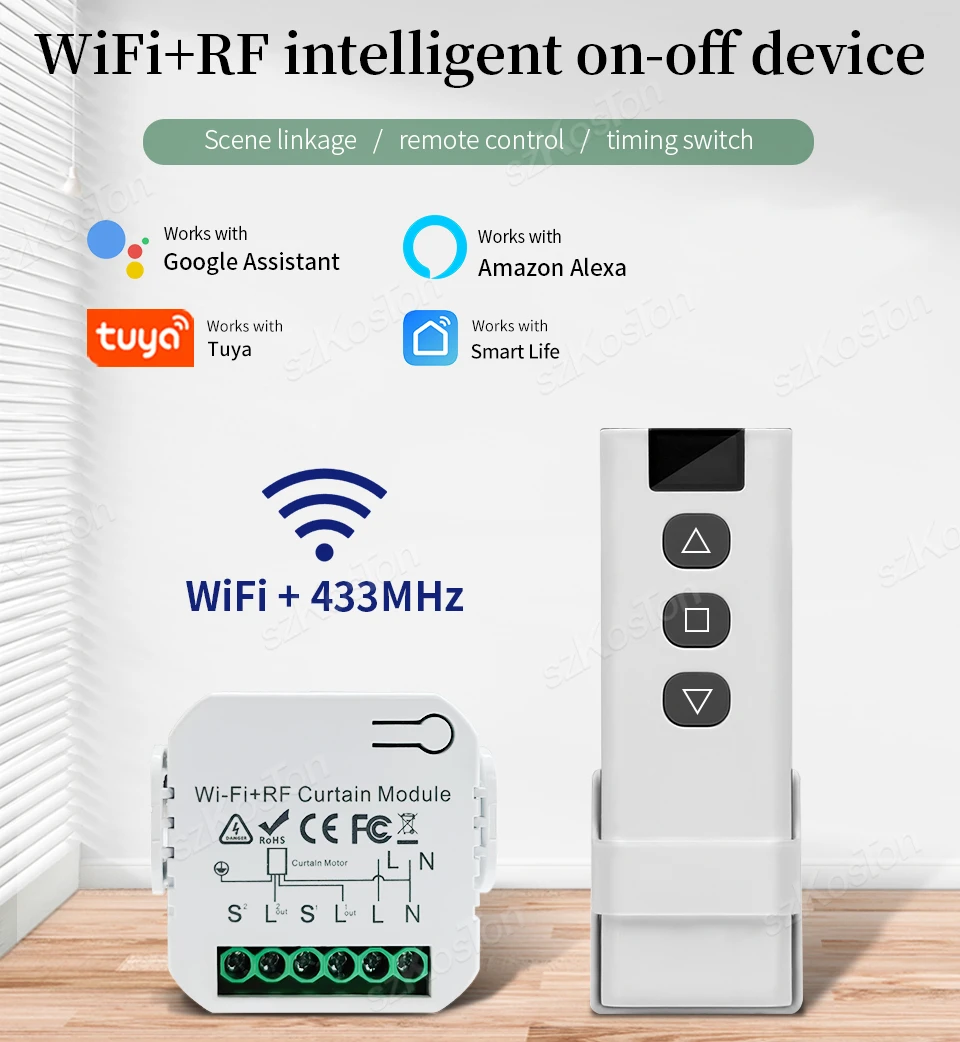 Tuya Smart Life WiFi interruptor de cortina eléctrica ciega relé con Control remoto RF433 Mhz persiana enrollable eléctrica Google Home Alexa