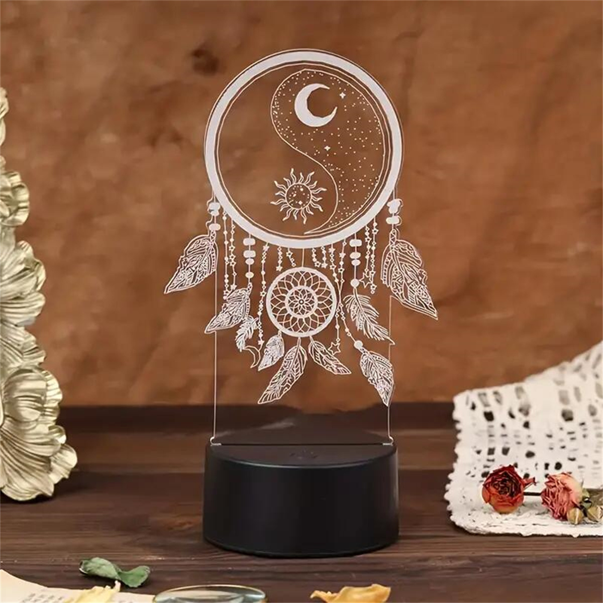 1pc  Dream catcher 3D Night Light, 3D Optical Illusion Lamp With Touch, 7-Color Changing Ambient Light For Bedroom
