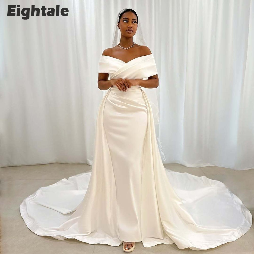 Eightale Arabisches Hochzeitskleid, schulterfrei, Satin, Meerjungfrau, arabisches Brautkleid mit abnehmbarem Rock, islamisches Trouwjurk