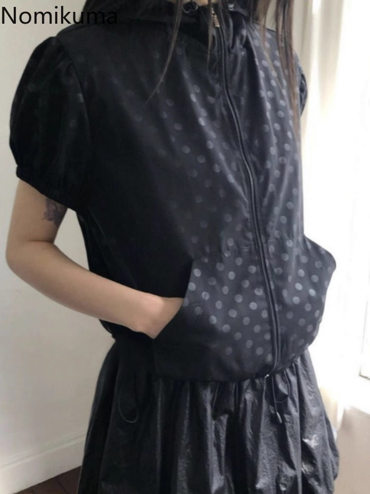 Streetwear Sommer Mantel für Frauen 2024 Ropa Mujer Kurzarm Zipper Mit Kapuze Polka Dot Vintage Y2k Tops Casual Dünne Jacke 27x969