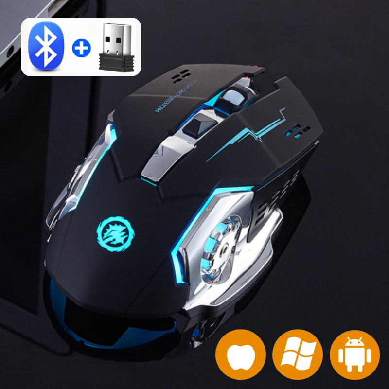 Ratón inalámbrico recargable para videojuegos, Mouse silencioso con Bluetooth, 2,4G, USB, retroiluminación mecánica, PC, Gamer