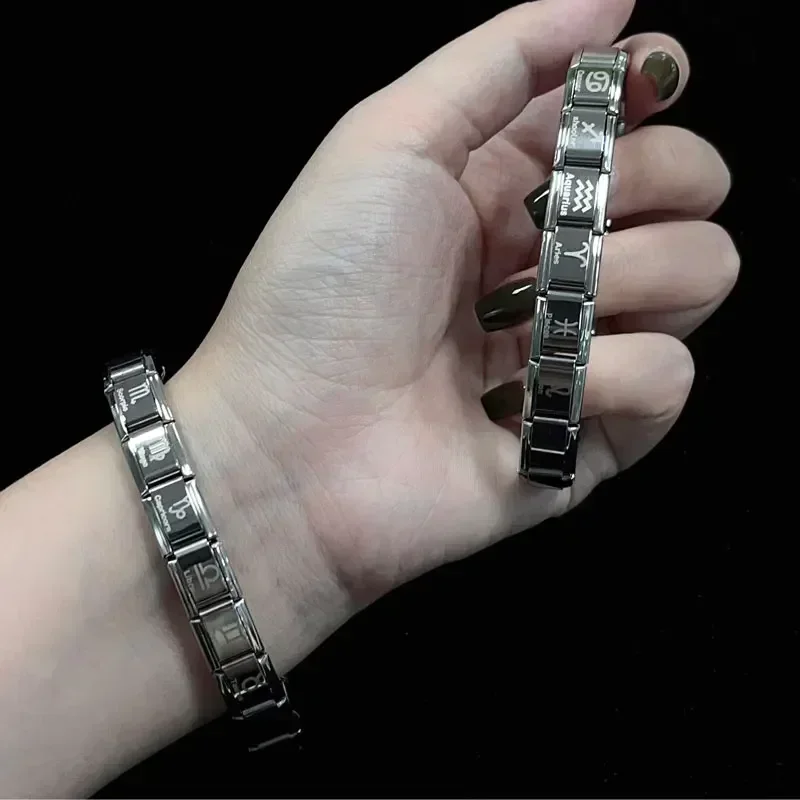 Nueva pulsera italiana con dijes DIY, módulo de 9mm, pulseras elásticas de constelación de acero inoxidable de palacio de 12 estrellas para regalo de hombres y mujeres