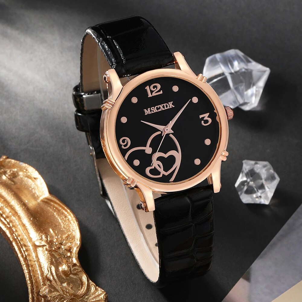 Relojes con correa de cuero a la moda para mujer y billetera con corazón Simple, conjunto de gafas de sol, relojes de pulsera de cuarzo para mujer, vestido para mujer