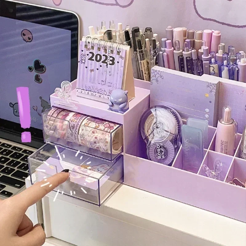Nette Stift Halter Lagerung Box Organizer Mädchen Schublade-typ Desktop Student Schreibwaren Handbuch Neun Grids Kawaii Schreibtisch Lagerung box