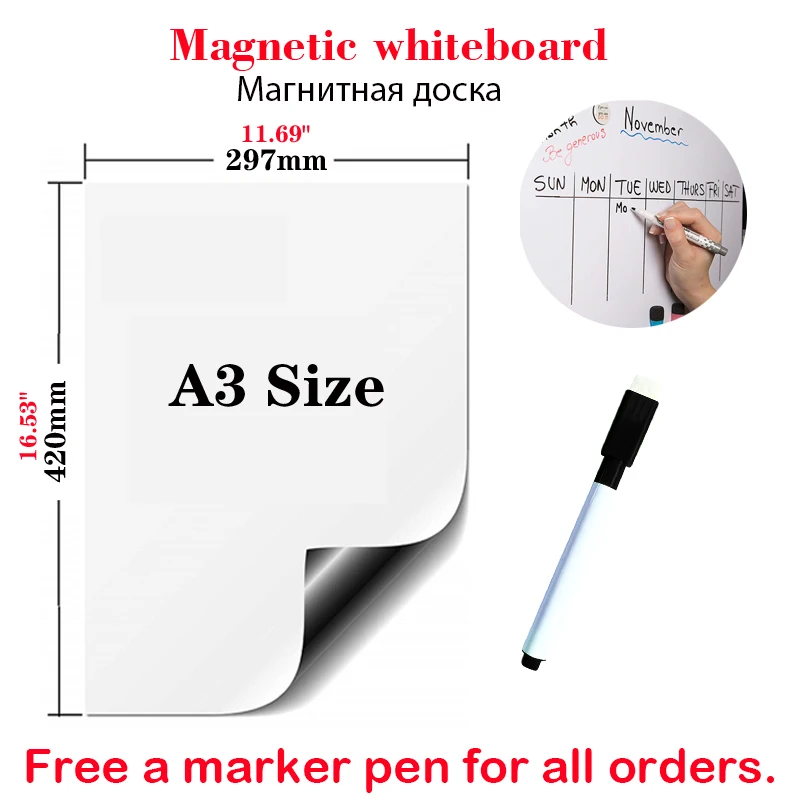 A3 Size Magnetic Dry Erase Whiteboard Soft Home Office Kitchen Cushion Fridge Stickers Memo Message Boards Bulletin Board
