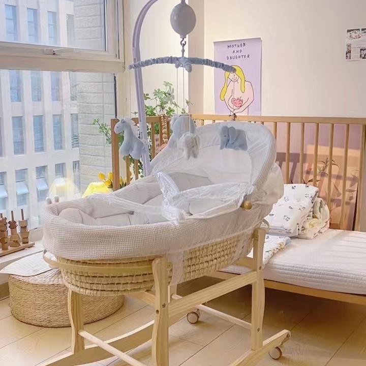 Cuna portátil para bebé, cama de cama tejida a mano, cesta de mano para recién nacido