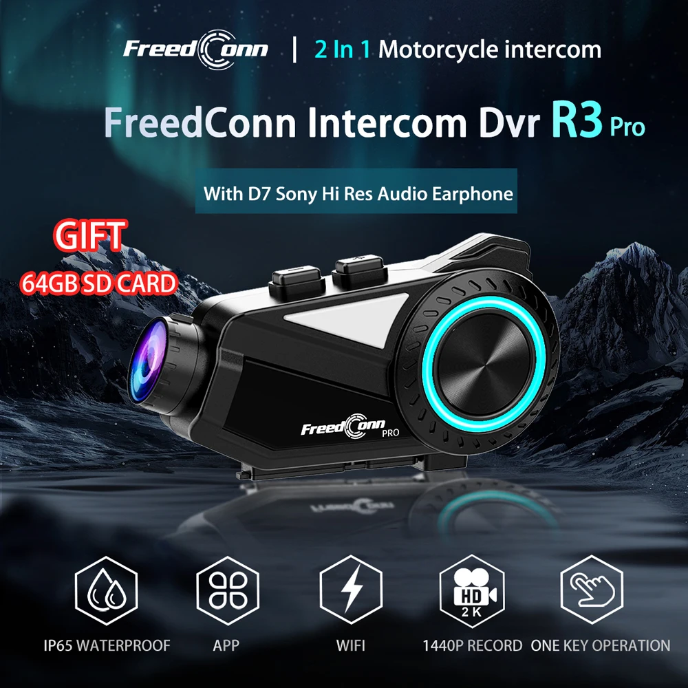 Freedconn R3 Pro casco de motocicleta auriculares grupo intercomunicador WiFi App 1440P motocicleta Dash Cam Motor Auto DVR