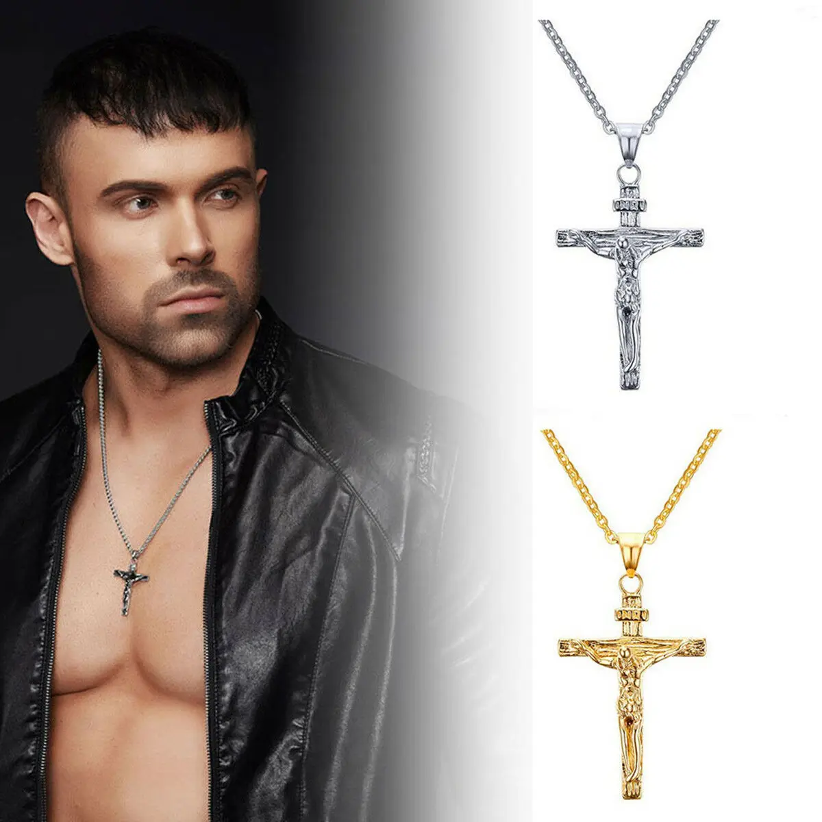 Crocifisso di moda Gesù Cristo Gioielli da uomo Oro Marrone Argento Colore Ciondolo croce in metallo con collane a catena al collo per le donne