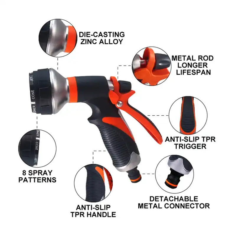 芝生スプレー散水 8 スプレーモードガーデンツール庭洗車高圧水ツール調節可能なホース散水ノズル