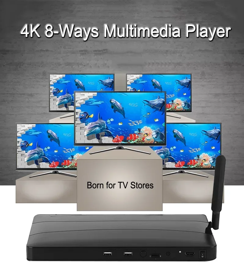 Caja de Streamer de vídeo 4K de 8 vías, 1 en 8 salidas, reproductor HDMI, de 8 puertos reproductor multimedia, divisor HDMI, reproductor Flash USB U para TV Store Game