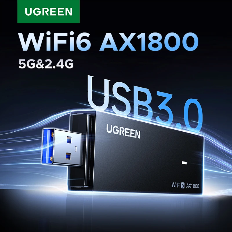 UGREEN WiFi-адаптер WiFi6 AX1800 USB3.0 5G и 2,4G двухдиапазонный USB WiFi для ПК, ноутбука, Wi-Fi-антенна, USB-приемник Ethernet, сетевая карта