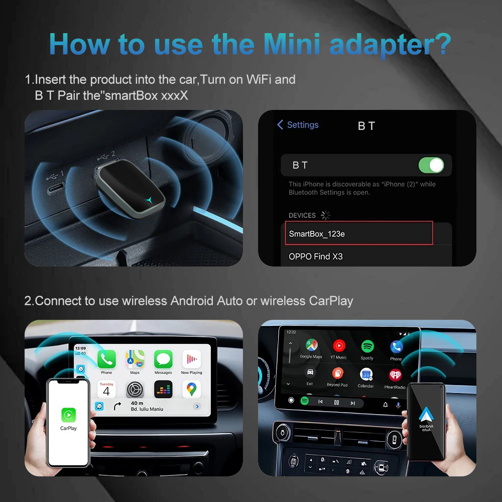 2025 novo 2 em 1 sem fio carplay ai caixa android auto plug and play aplicável para converter carro original com fio carplay para sem fio