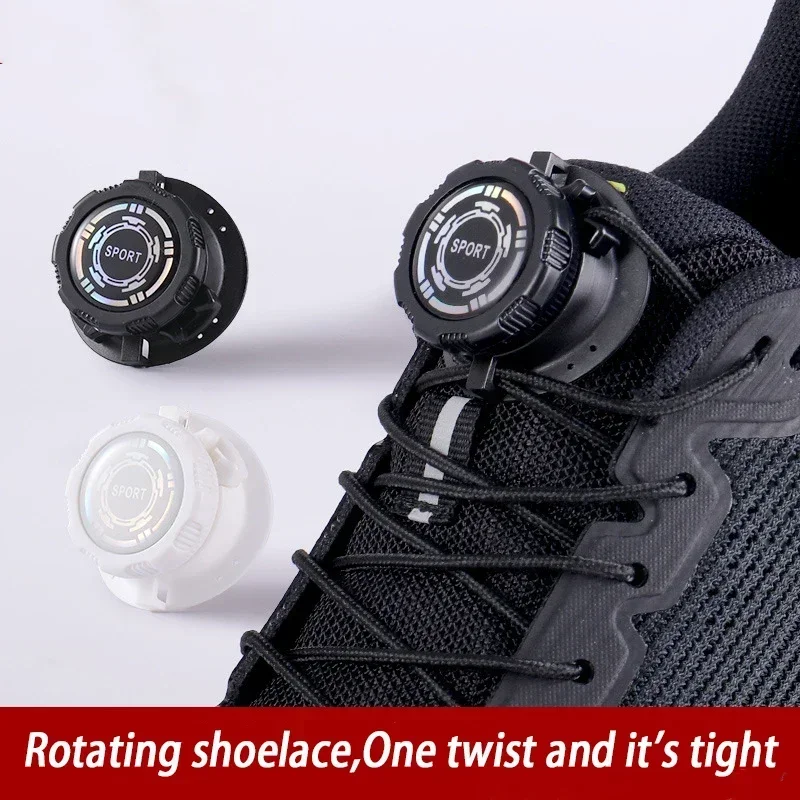 Cordones automáticos de fácil instalación sin corbatas, cordones con hebilla giratoria en blanco y negro, zapatillas de deporte de cuerda gruesa, accesorios para zapatos