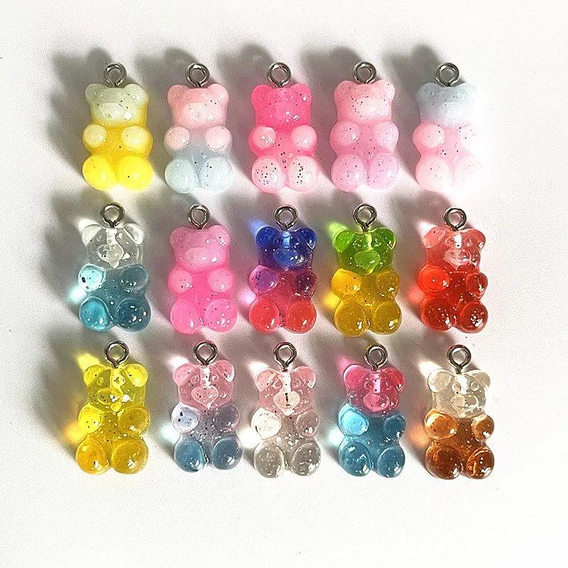 10 Uds. De dijes colgantes de oso de caramelo para collar, pulsera, pendientes, fabricación de joyería, accesorios Diy, osos de resina, fabricación navideña