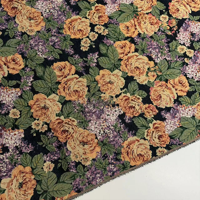 油絵花ジャカード生地エスニックスタイル肥厚先染め服手作り DIY 縫製綿とリネン生地